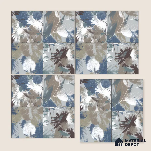 Moroccan Floor & Wall Tile TL 04379 B Blue Random Forest 1 ft x 1 ft Matte Finish Ceramic Tile - 9 mm | Suitable For Kitchen, Bathroom, Balcony | Please Expect a Slight Variation of Pattern