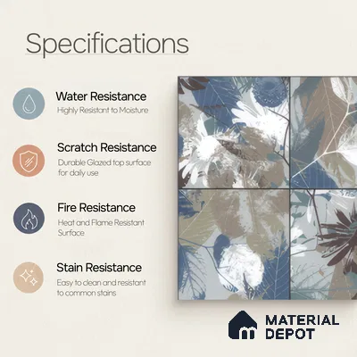 Moroccan Floor & Wall Tile TL 04379 B Blue Random Forest 1 ft x 1 ft Matte Finish Ceramic Tile - 9 mm | Suitable For Kitchen, Bathroom, Balcony | Please Expect a Slight Variation of Pattern