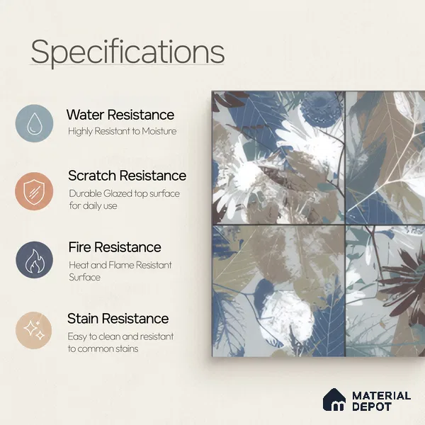 Moroccan Floor & Wall Tile TL 04379 B Blue Random Forest 1 ft x 1 ft Matte Finish Ceramic Tile - 9 mm | Suitable For Kitchen, Bathroom, Balcony | Please Expect a Slight Variation of Pattern
