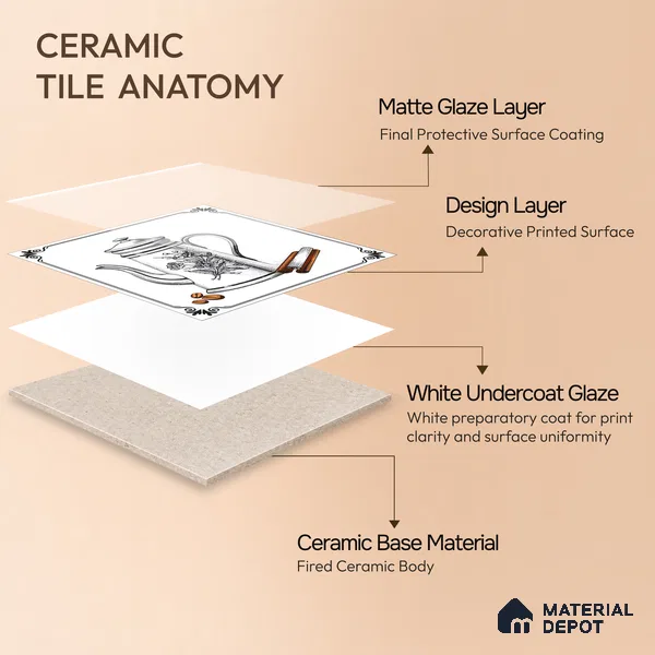 Kitchen Wall Tile TL 04380 B Simplic Kettle White 1 ft x 1 ft Matte Finish Ceramic Tile - 9 mm | Random Design | Suitable For Kitchen, Dining Area | Please Expect a Slight Variation of Pattern
