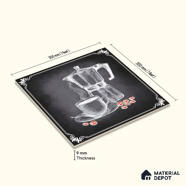 Kitchen Wall Tile TL 04380 D Simplic Kettle Black 1 ft x 1 ft Matte Finish Ceramic Tile - 9 mm | Random Design | Suitable For Kitchen, Dining Area | Please Expect a Slight Variation of Pattern