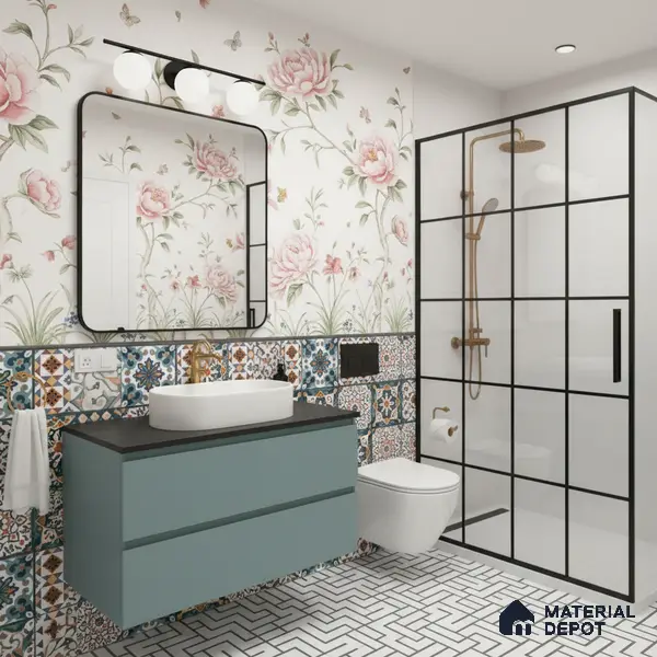 Moroccan Floor & Wall Tile TL 04381 Mor Dark Blue 1 ft x 1 ft Matte Finish Ceramic Tile - 9 mm | Suitable For Kitchen, Bathroom, Dining Area | Please Expect a Slight Variation of Pattern