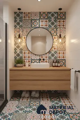 Moroccan Floor & Wall Tile TL 04381 Mor Dark Blue 1 ft x 1 ft Matte Finish Ceramic Tile - 9 mm | Suitable For Kitchen, Bathroom, Dining Area | Please Expect a Slight Variation of Pattern