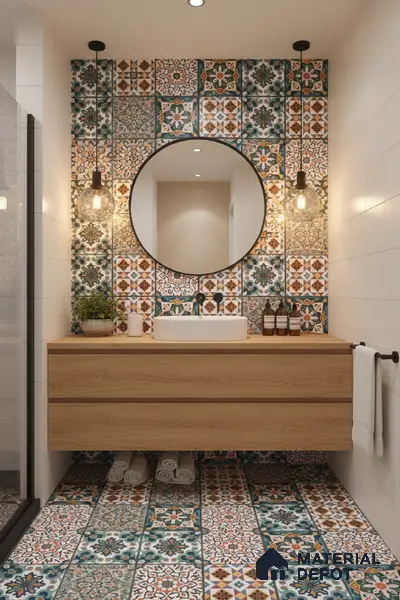 Moroccan Floor & Wall Tile TL 04381 Mor Dark Blue 1 ft x 1 ft Matte Finish Ceramic Tile - 9 mm | Suitable For Kitchen, Bathroom, Dining Area | Please Expect a Slight Variation of Pattern