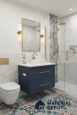 Moroccan Floor & Wall Tile TL 04381 Mor Dark Blue 1 ft x 1 ft Matte Finish Ceramic Tile - 9 mm | Suitable For Kitchen, Bathroom, Dining Area | Please Expect a Slight Variation of Pattern