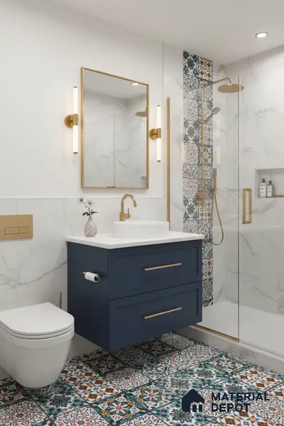 Moroccan Floor & Wall Tile TL 04381 Mor Dark Blue 1 ft x 1 ft Matte Finish Ceramic Tile - 9 mm | Suitable For Kitchen, Bathroom, Dining Area | Please Expect a Slight Variation of Pattern