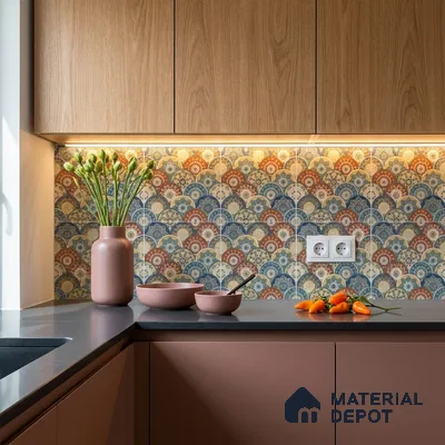 Moroccan Floor & Wall Tile TL 04384 Jaipuri Orange 1 ft x 1 ft Matte Finish Ceramic Tile - 9 mm | Suitable For Kitchen, Bathroom, Accent/Feature Wall | Please Expect a Slight Variation of Pattern