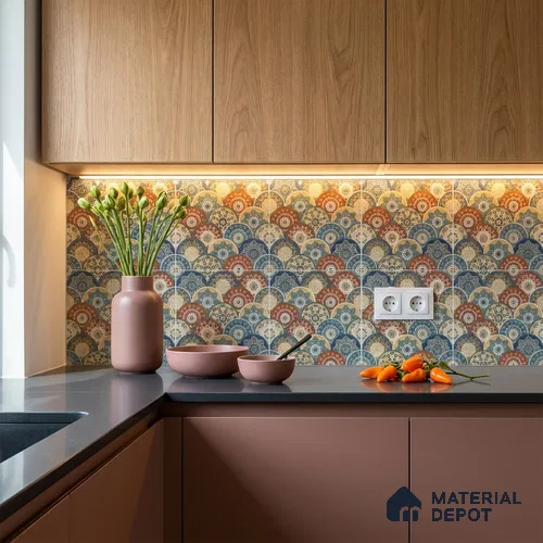 Moroccan Floor & Wall Tile TL 04384 Jaipuri Orange 1 ft x 1 ft Matte Finish Ceramic Tile - 9 mm | Suitable For Kitchen, Bathroom, Accent/Feature Wall | Please Expect a Slight Variation of Pattern