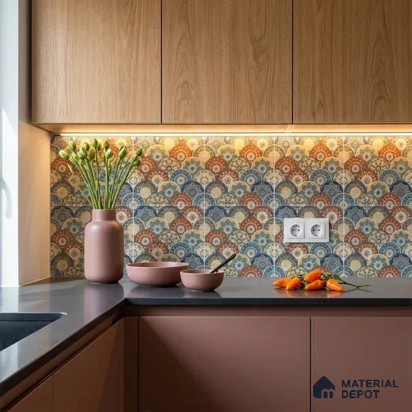 Moroccan Floor & Wall Tile TL 04384 Jaipuri Orange 1 ft x 1 ft Matte Finish Ceramic Tile - 9 mm | Suitable For Kitchen, Bathroom, Accent/Feature Wall | Please Expect a Slight Variation of Pattern