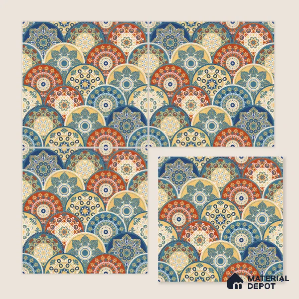 Moroccan Floor & Wall Tile TL 04384 Jaipuri Orange 1 ft x 1 ft Matte Finish Ceramic Tile - 9 mm | Suitable For Kitchen, Bathroom, Accent/Feature Wall | Please Expect a Slight Variation of Pattern