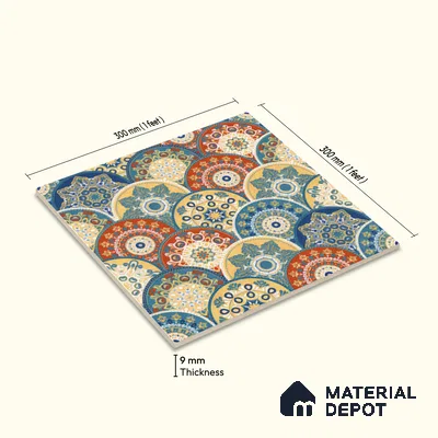 Moroccan Floor & Wall Tile TL 04384 Jaipuri Orange 1 ft x 1 ft Matte Finish Ceramic Tile - 9 mm | Suitable For Kitchen, Bathroom, Accent/Feature Wall | Please Expect a Slight Variation of Pattern