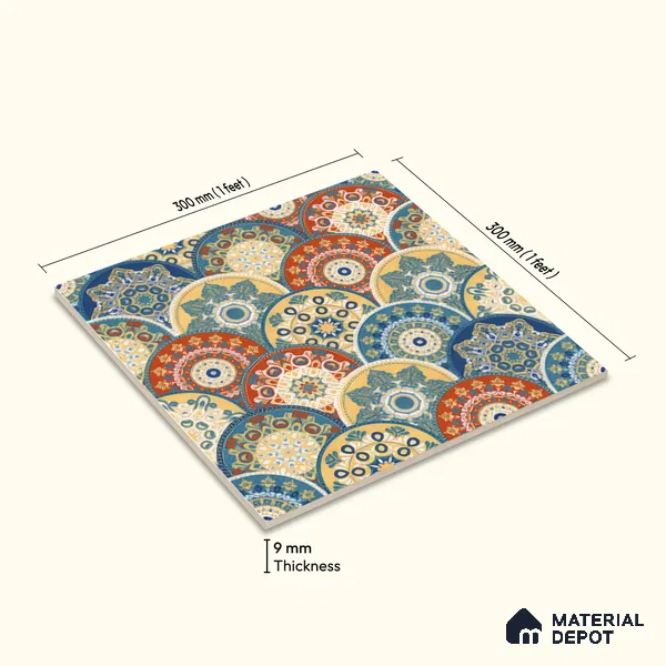 Moroccan Floor & Wall Tile TL 04384 Jaipuri Orange 1 ft x 1 ft Matte Finish Ceramic Tile - 9 mm | Suitable For Kitchen, Bathroom, Accent/Feature Wall | Please Expect a Slight Variation of Pattern