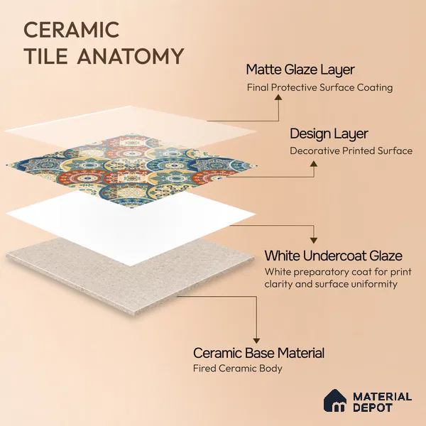 Moroccan Floor & Wall Tile TL 04384 Jaipuri Orange 1 ft x 1 ft Matte Finish Ceramic Tile - 9 mm | Suitable For Kitchen, Bathroom, Accent/Feature Wall | Please Expect a Slight Variation of Pattern