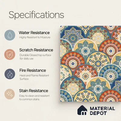 Moroccan Floor & Wall Tile TL 04384 Jaipuri Orange 1 ft x 1 ft Matte Finish Ceramic Tile - 9 mm | Suitable For Kitchen, Bathroom, Accent/Feature Wall | Please Expect a Slight Variation of Pattern
