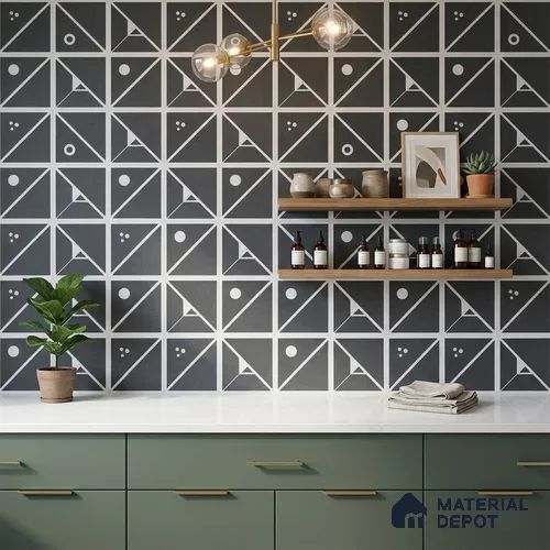 Moroccan Floor & Wall Tile TL 04385 Abacus Black 1 ft x 1 ft Matte Finish Ceramic Tile - 9 mm | Suitable For Kitchen, Bathroom, Dining Area | Please Expect a Slight Variation of Pattern