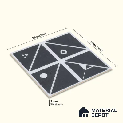 Moroccan Floor & Wall Tile TL 04385 Abacus Black 1 ft x 1 ft Matte Finish Ceramic Tile - 9 mm | Suitable For Kitchen, Bathroom, Dining Area | Please Expect a Slight Variation of Pattern