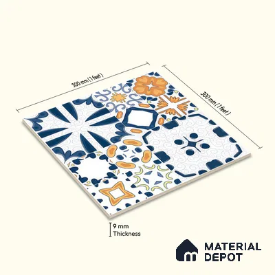 Moroccan Floor & Wall Tile TL 04387 Mordot Orange 1 ft x 1 ft Matte Finish Ceramic Tile - 9 mm | Suitable For Kitchen, Bathroom, Dining Area | Please Expect a Slight Variation of Pattern