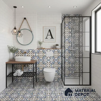 Moroccan Floor & Wall Tile TL 04388 Reverse Floral 1 ft x 1 ft Matte Finish Ceramic Tile - 9 mm | Suitable For Kitchen, Bathroom, Dining Area | Please Expect a Slight Variation of Pattern