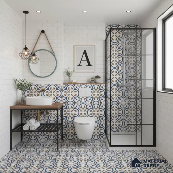 Moroccan Floor & Wall Tile TL 04388 Reverse Floral 1 ft x 1 ft Matte Finish Ceramic Tile - 9 mm | Suitable For Kitchen, Bathroom, Dining Area | Please Expect a Slight Variation of Pattern