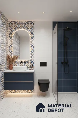 Moroccan Floor & Wall Tile TL 04388 Reverse Floral 1 ft x 1 ft Matte Finish Ceramic Tile - 9 mm | Suitable For Kitchen, Bathroom, Dining Area | Please Expect a Slight Variation of Pattern