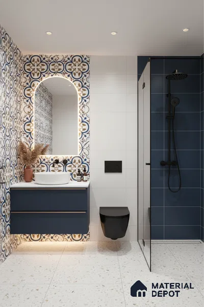 Moroccan Floor & Wall Tile TL 04388 Reverse Floral 1 ft x 1 ft Matte Finish Ceramic Tile - 9 mm | Suitable For Kitchen, Bathroom, Dining Area | Please Expect a Slight Variation of Pattern