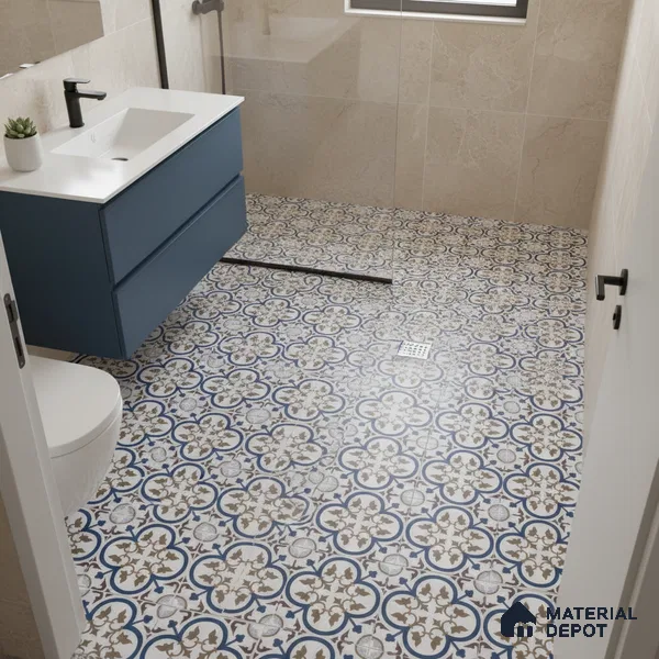 Moroccan Floor & Wall Tile TL 04388 Reverse Floral 1 ft x 1 ft Matte Finish Ceramic Tile - 9 mm | Suitable For Kitchen, Bathroom, Dining Area | Please Expect a Slight Variation of Pattern