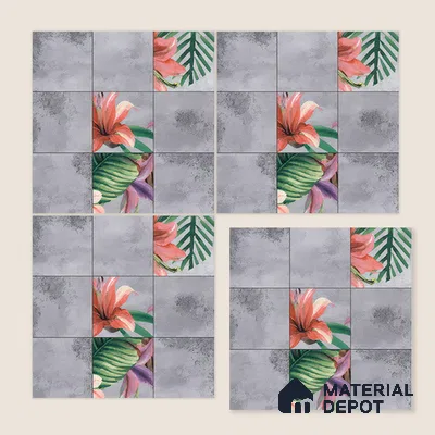 Moroccan Floor & Wall Tile TL 04389 Cement Floral 1 ft x 1 ft Matte Finish Ceramic Tile - 9 mm | Suitable For Kitchen, Bathroom, Accent/Feature Wall | Please Expect a Slight Variation of Pattern