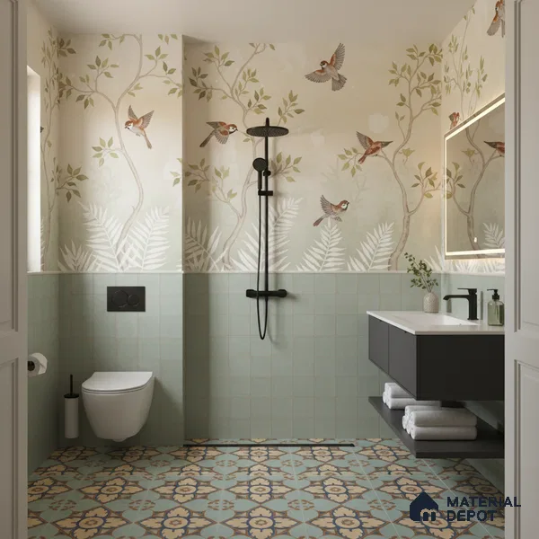 Moroccan Floor & Wall Tile TL 04390 Fire & Water 1 ft x 1 ft Matte Finish Ceramic Tile - 9 mm | Suitable For Kitchen, Bathroom, Dining Area | Please Expect a Slight Variation of Pattern