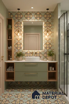 Moroccan Floor & Wall Tile TL 04390 Fire & Water 1 ft x 1 ft Matte Finish Ceramic Tile - 9 mm | Suitable For Kitchen, Bathroom, Dining Area | Please Expect a Slight Variation of Pattern