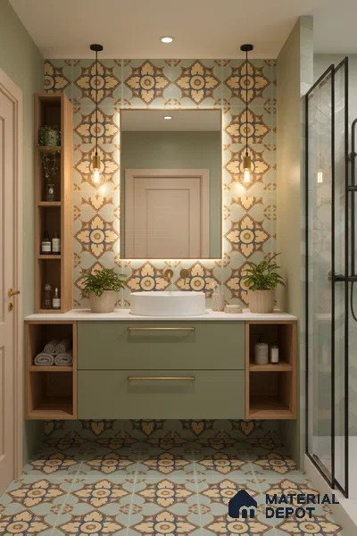 Moroccan Floor & Wall Tile TL 04390 Fire & Water 1 ft x 1 ft Matte Finish Ceramic Tile - 9 mm | Suitable For Kitchen, Bathroom, Dining Area | Please Expect a Slight Variation of Pattern