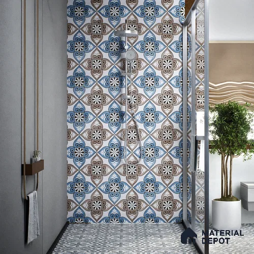 Moroccan Floor & Wall Tile TL 04391 Morblue Brown 1 ft x 1 ft Matte Finish Ceramic Tile - 9 mm | Suitable For Kitchen, Bathroom, Balcony | Please Expect a Slight Variation of Pattern
