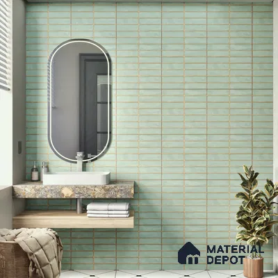 Faux Subway Wall Tile TL 04392 Blash Plain Green 1 ft x 1 ft Matte Finish Ceramic Tile - 9 mm | Suitable For Kitchen, Bathroom, Dining Area | Please Expect a Slight Variation of Pattern