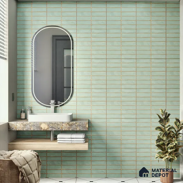 Faux Subway Wall Tile TL 04392 Blash Plain Green 1 ft x 1 ft Matte Finish Ceramic Tile - 9 mm | Suitable For Kitchen, Bathroom, Dining Area | Please Expect a Slight Variation of Pattern