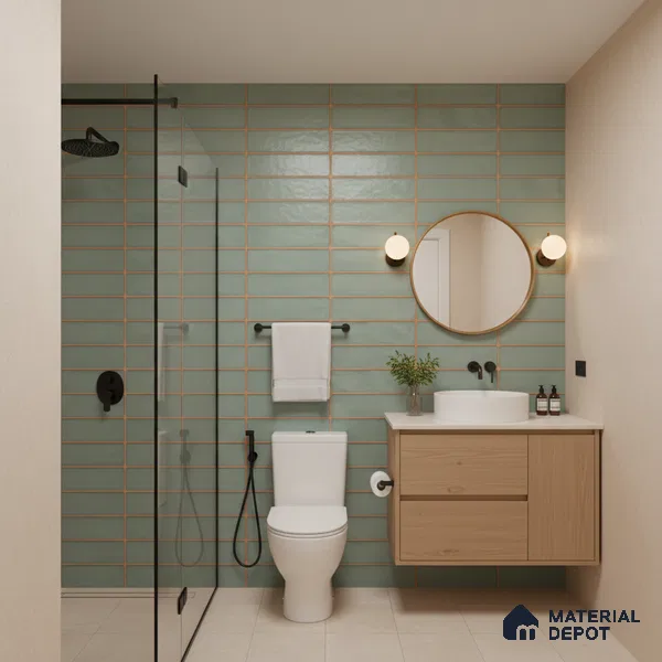 Faux Subway Wall Tile TL 04392 Blash Plain Green 1 ft x 1 ft Matte Finish Ceramic Tile - 9 mm | Suitable For Kitchen, Bathroom, Dining Area | Please Expect a Slight Variation of Pattern