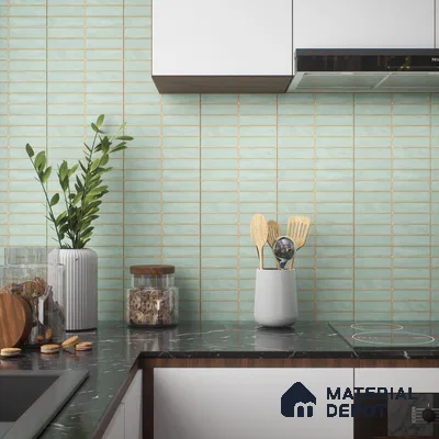 Faux Subway Wall Tile TL 04392 Blash Plain Green 1 ft x 1 ft Matte Finish Ceramic Tile - 9 mm | Suitable For Kitchen, Bathroom, Dining Area | Please Expect a Slight Variation of Pattern