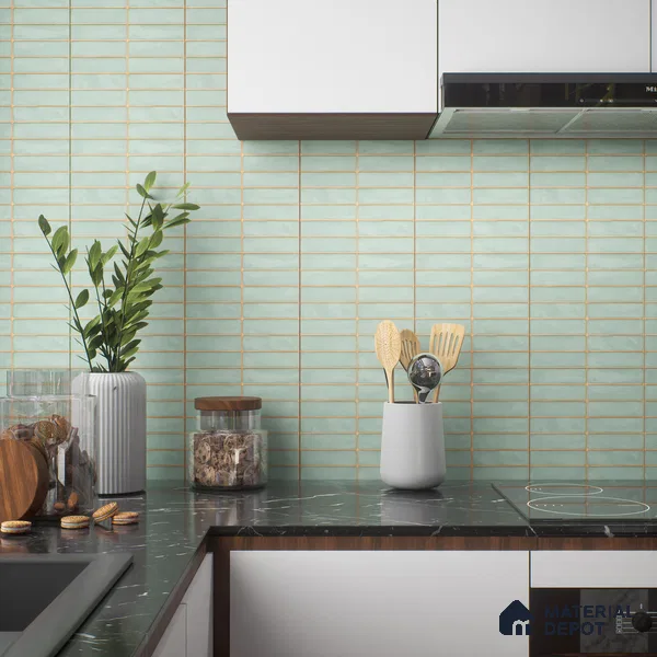Faux Subway Wall Tile TL 04392 Blash Plain Green 1 ft x 1 ft Matte Finish Ceramic Tile - 9 mm | Suitable For Kitchen, Bathroom, Dining Area | Please Expect a Slight Variation of Pattern