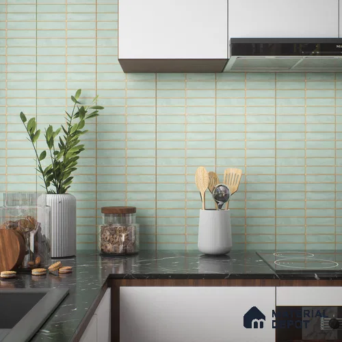 Faux Subway Wall Tile TL 04392 Blash Plain Green 1 ft x 1 ft Matte Finish Ceramic Tile - 9 mm | Suitable For Kitchen, Bathroom, Dining Area | Please Expect a Slight Variation of Pattern