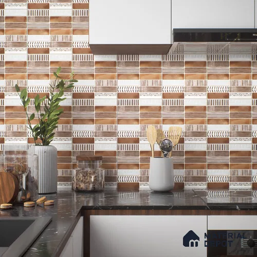 Faux Subway Wall Tile TL 04392 C Blash Random Brown 1 ft x 1 ft Matte Finish Ceramic Tile - 9 mm | Suitable For Kitchen, Bathroom, Dining Area | Please Expect a Slight Variation of Pattern