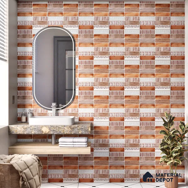 Faux Subway Wall Tile TL 04392 C Blash Random Brown 1 ft x 1 ft Matte Finish Ceramic Tile - 9 mm | Suitable For Kitchen, Bathroom, Dining Area | Please Expect a Slight Variation of Pattern