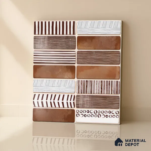Faux Subway Wall Tile TL 04392 C Blash Random Brown 1 ft x 1 ft Matte Finish Ceramic Tile - 9 mm | Suitable For Kitchen, Bathroom, Dining Area | Please Expect a Slight Variation of Pattern