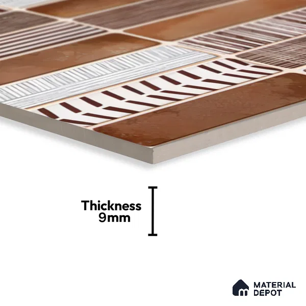 Faux Subway Wall Tile TL 04392 C Blash Random Brown 1 ft x 1 ft Matte Finish Ceramic Tile - 9 mm | Suitable For Kitchen, Bathroom, Dining Area | Please Expect a Slight Variation of Pattern