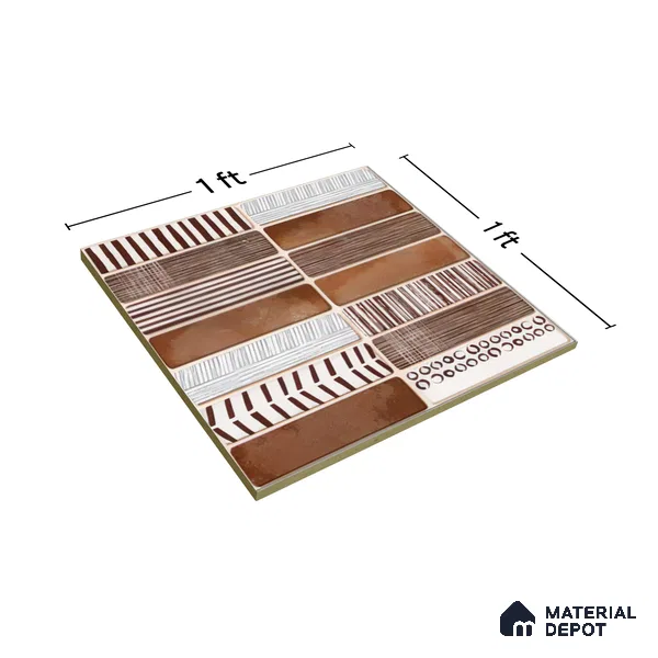 Faux Subway Wall Tile TL 04392 C Blash Random Brown 1 ft x 1 ft Matte Finish Ceramic Tile - 9 mm | Suitable For Kitchen, Bathroom, Dining Area | Please Expect a Slight Variation of Pattern