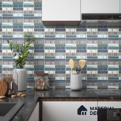 Faux Subway Wall Tile TL 04392 F Blash Fibre Blue 1 ft x 1 ft Matte Finish Ceramic Tile - 9 mm | Suitable For Kitchen, Bathroom, Dining Area | Please Expect a Slight Variation of Pattern