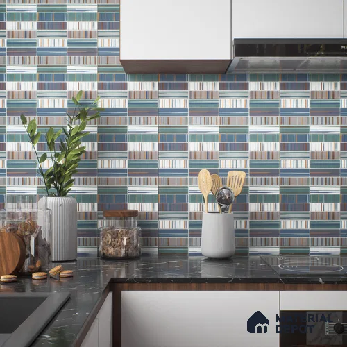Faux Subway Wall Tile TL 04392 F Blash Fibre Blue 1 ft x 1 ft Matte Finish Ceramic Tile - 9 mm | Suitable For Kitchen, Bathroom, Dining Area | Please Expect a Slight Variation of Pattern
