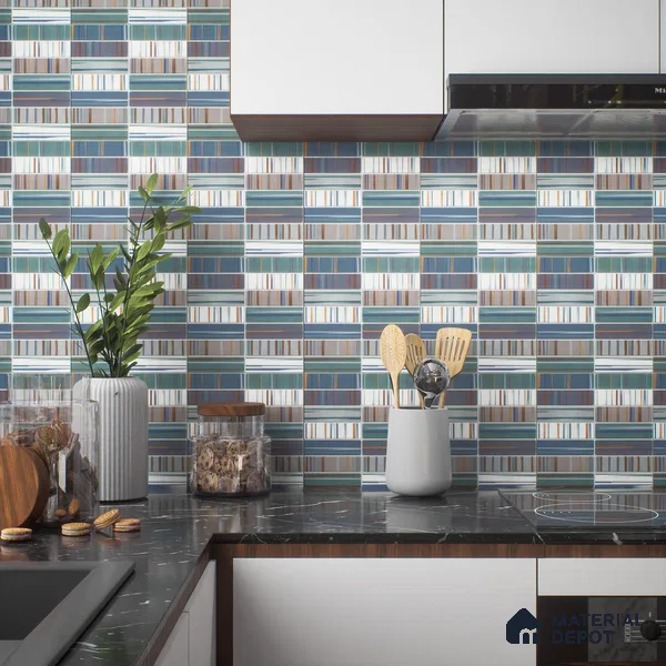 Faux Subway Wall Tile TL 04392 F Blash Fibre Blue 1 ft x 1 ft Matte Finish Ceramic Tile - 9 mm | Suitable For Kitchen, Bathroom, Dining Area | Please Expect a Slight Variation of Pattern