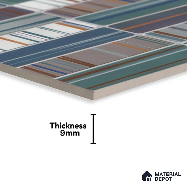 Faux Subway Wall Tile TL 04392 F Blash Fibre Blue 1 ft x 1 ft Matte Finish Ceramic Tile - 9 mm | Suitable For Kitchen, Bathroom, Dining Area | Please Expect a Slight Variation of Pattern