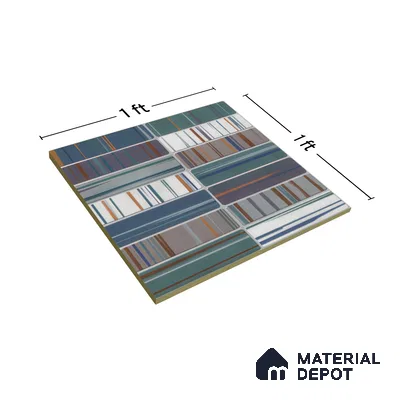 Faux Subway Wall Tile TL 04392 F Blash Fibre Blue 1 ft x 1 ft Matte Finish Ceramic Tile - 9 mm | Suitable For Kitchen, Bathroom, Dining Area | Please Expect a Slight Variation of Pattern