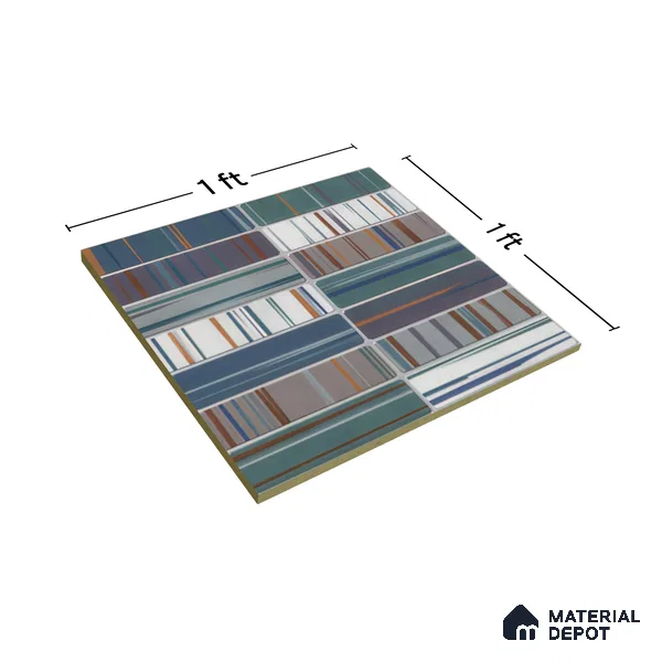 Faux Subway Wall Tile TL 04392 F Blash Fibre Blue 1 ft x 1 ft Matte Finish Ceramic Tile - 9 mm | Suitable For Kitchen, Bathroom, Dining Area | Please Expect a Slight Variation of Pattern