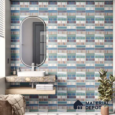 Faux Subway Wall Tile TL 04392 F Blash Fibre Blue 1 ft x 1 ft Matte Finish Ceramic Tile - 9 mm | Suitable For Kitchen, Bathroom, Dining Area | Please Expect a Slight Variation of Pattern
