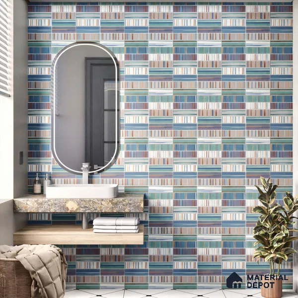 Faux Subway Wall Tile TL 04392 F Blash Fibre Blue 1 ft x 1 ft Matte Finish Ceramic Tile - 9 mm | Suitable For Kitchen, Bathroom, Dining Area | Please Expect a Slight Variation of Pattern